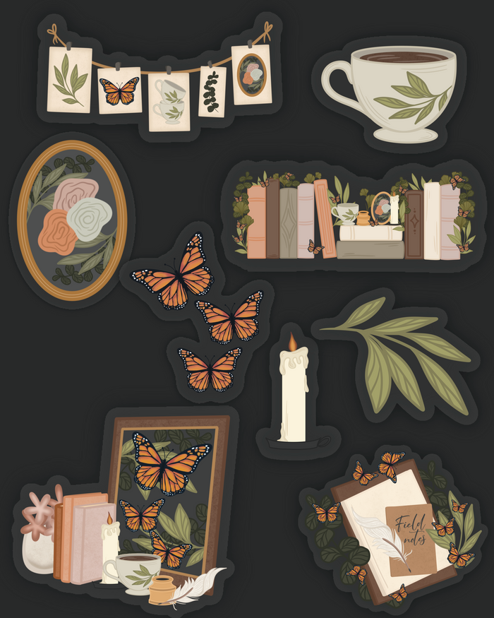 May 2024- Green Academia Sticker Pack | 9 Stickers