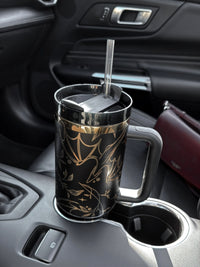 Black and Gold Engraved Dragons 40oz Tumbler