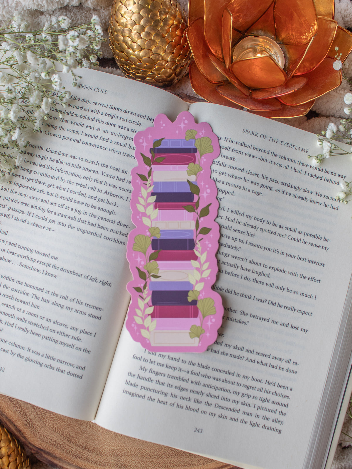Pink Bookstack Die-Cut Bookmark