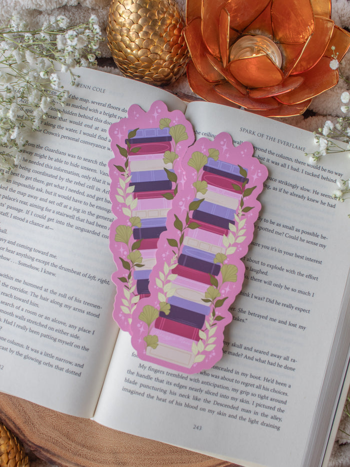 Pink Bookstack Die-Cut Bookmark