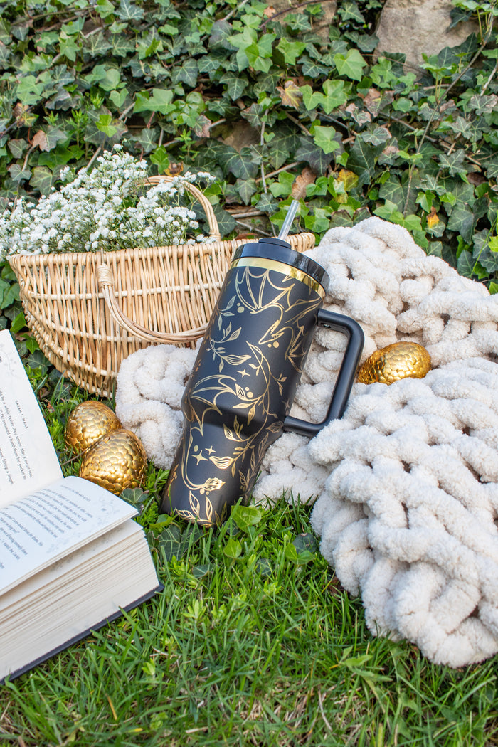 Black and Gold Engraved Dragons 40oz Tumbler