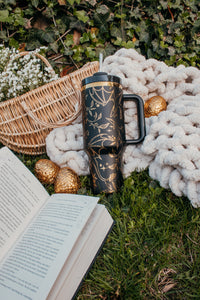 Black and Gold Engraved Dragons 40oz Tumbler