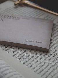 Spark of The Everflame Lumnos Healers Clinic RX Notepad. Inspired by the Kindreds Curse Saga by Penn Cole. This licensed 3"x4" post-it notepad looks like aged parchment, and has "Lumnos Healers Clinic - RX"  and a date line along the top then its signed off by Diem on the bottom corner.