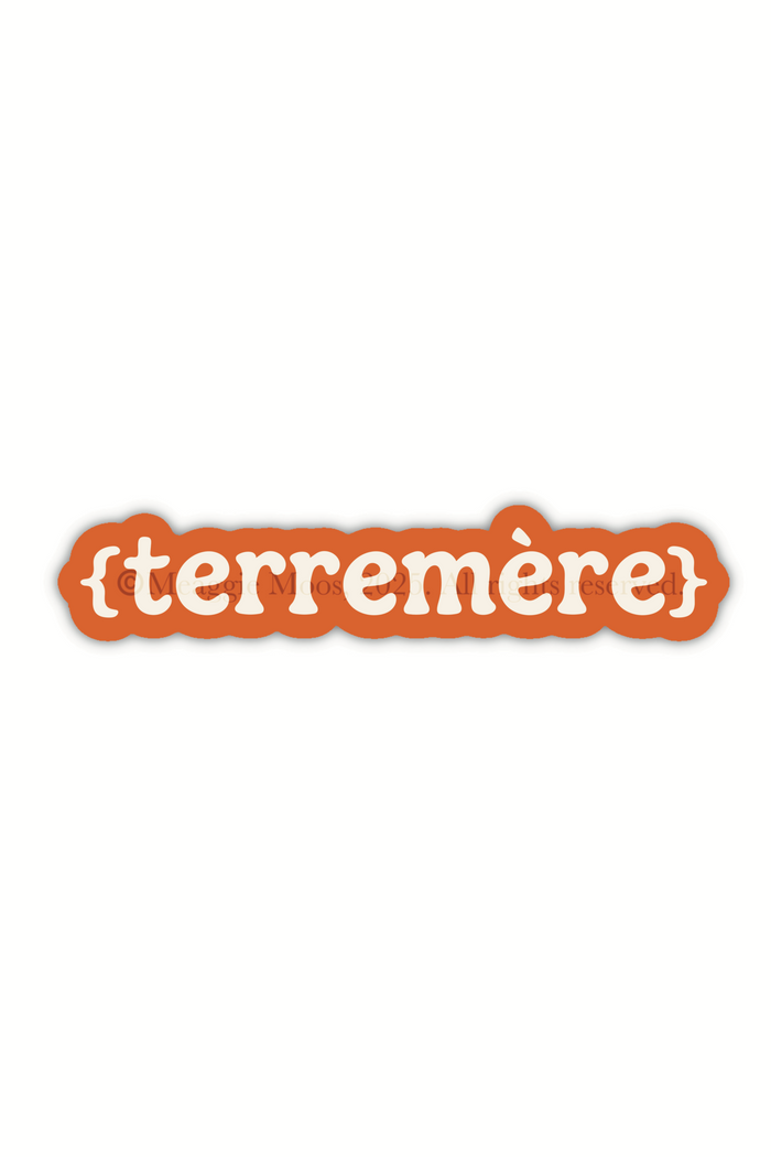 Spark of the Everflame "Terremere" sticker. From the novel by Penn Cole as part of The Kindred's Curse Saga. This officially licensed sticker is orange, with {Terremere} in a cream type-writer style font.
