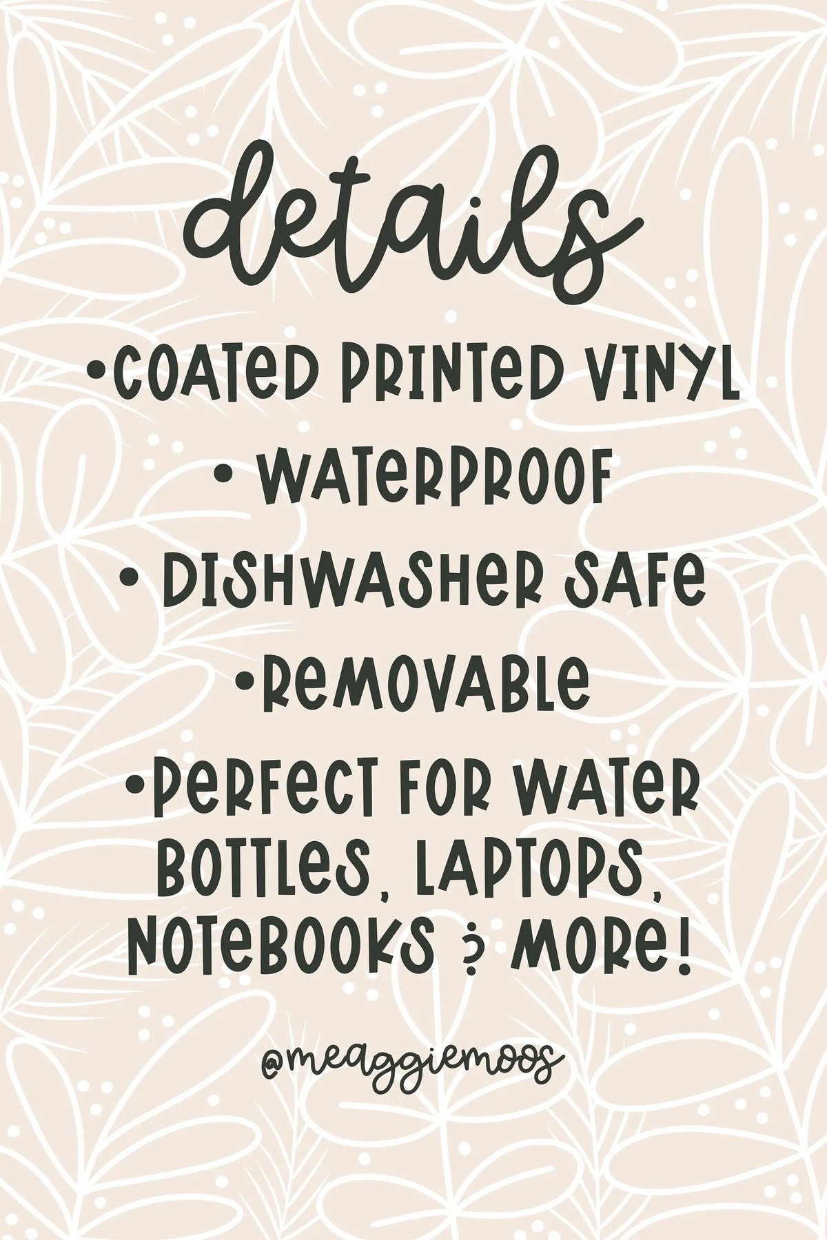 Black Floral Moon Waterproof Sticker | 3x2.61