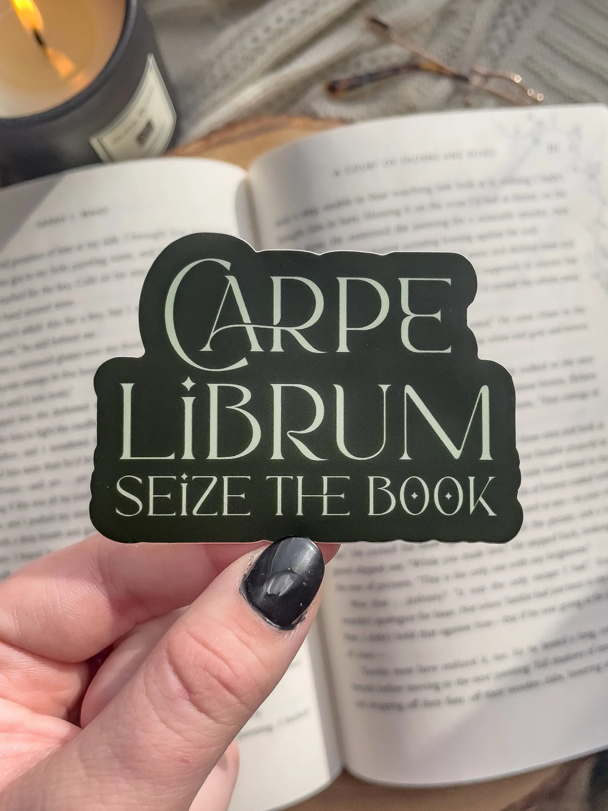 Carpe Librum Waterproof Sticker | Seize the Book | Green | 3"x2.2"
