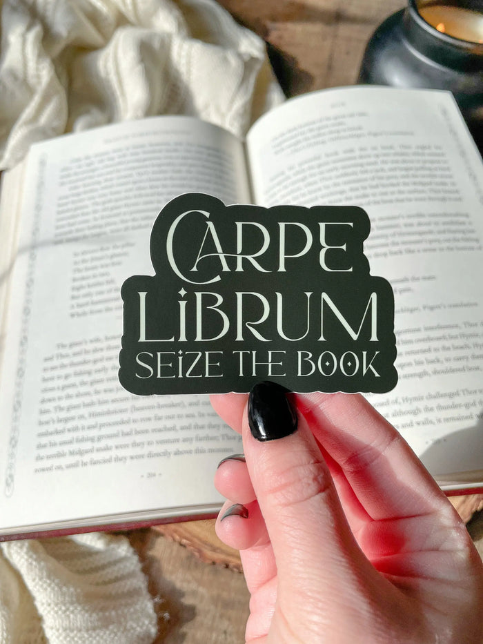 Carpe Librum Waterproof Sticker | Seize the Book | Green | 3"x2.2"