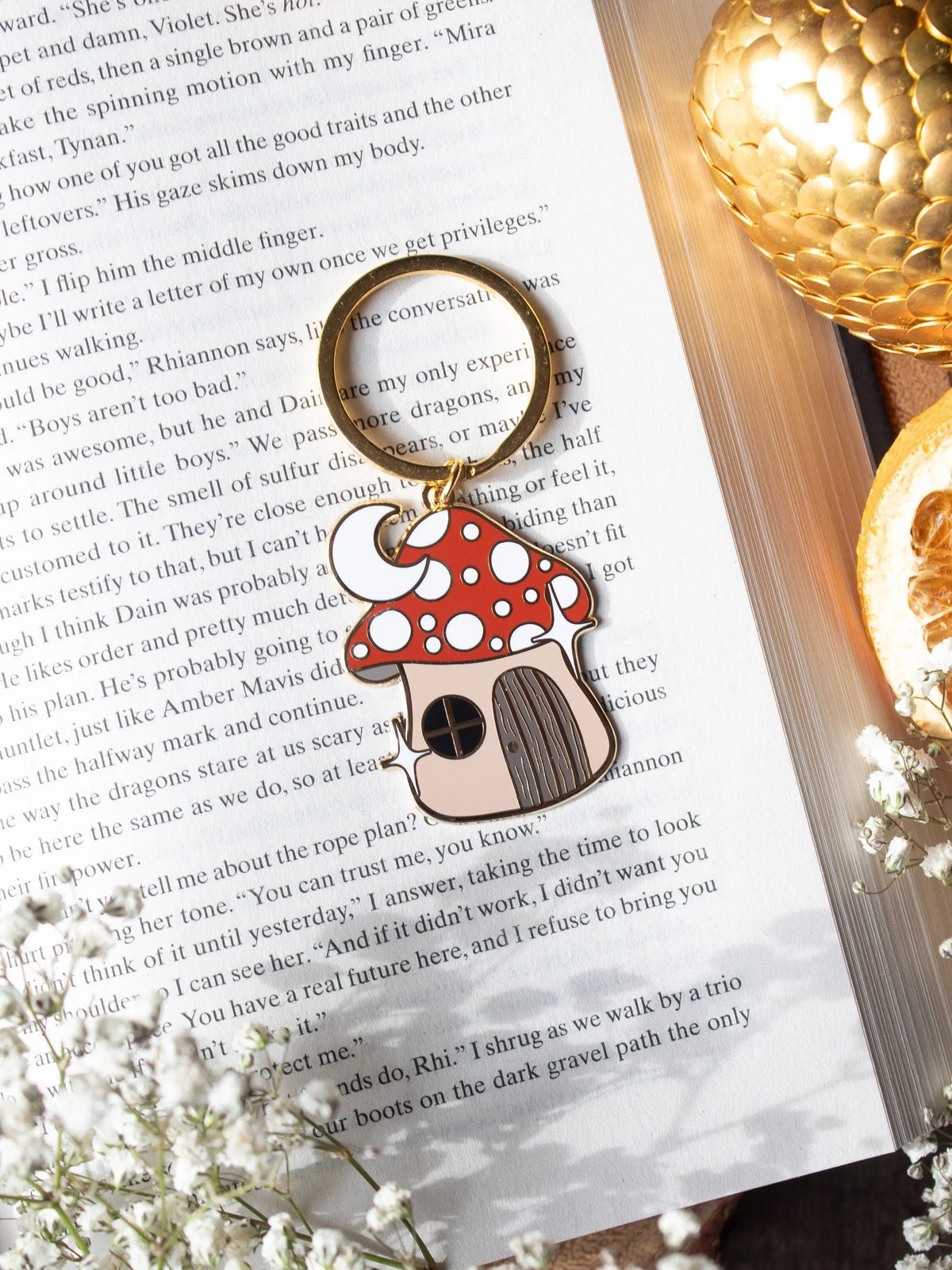 Mushroom Fairy House Metal Keychain
