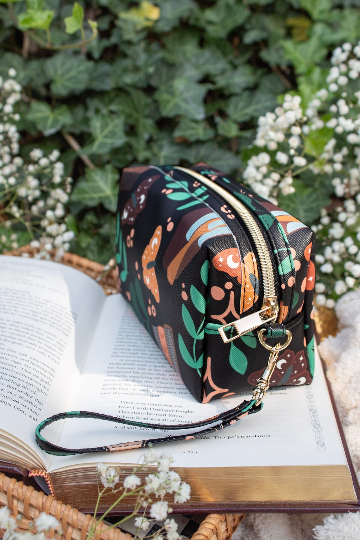 Bookish Cosmetic / Pencil Pouch Zip Bag | Burgundy Books