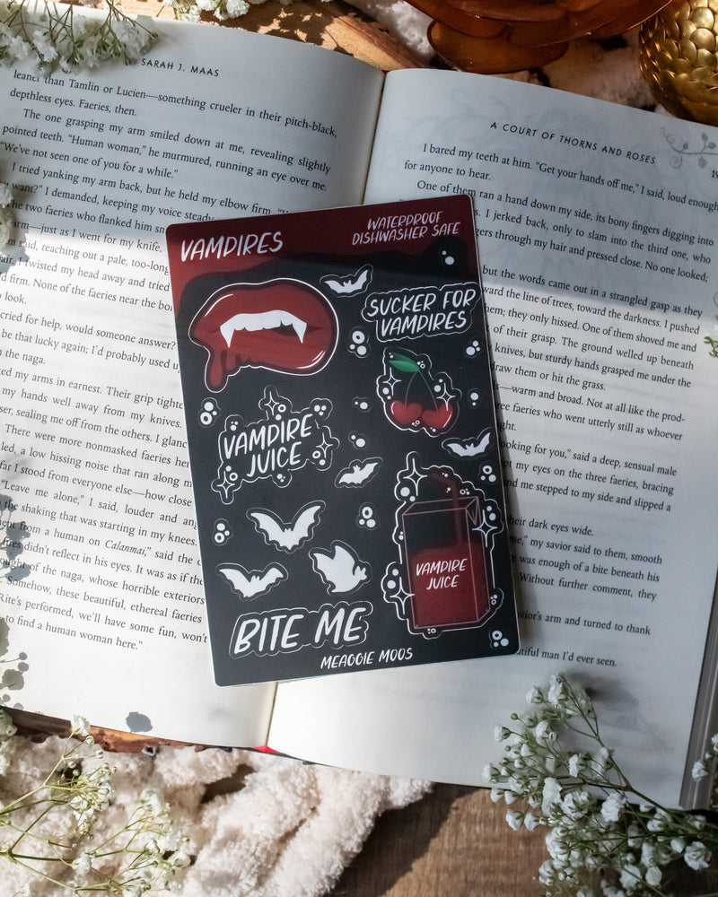 Vampire Bookish Sticker Sheet  6"x4"