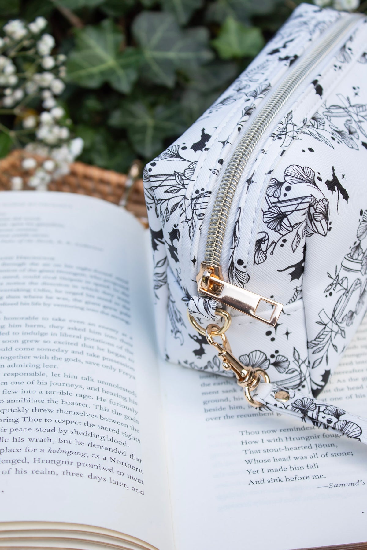 Bookish Cosmetic / Pencil Pouch Zip Bag | Ivory Swords