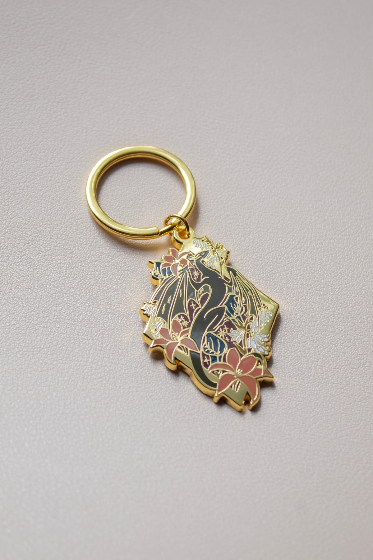 Floral Wyvern Metal Keychain