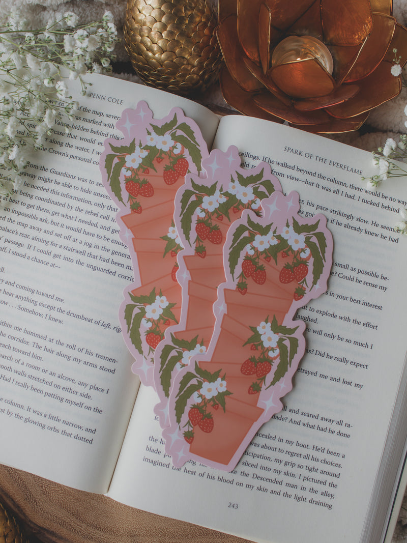 Potted Strawberries Die-Cut Bookmark