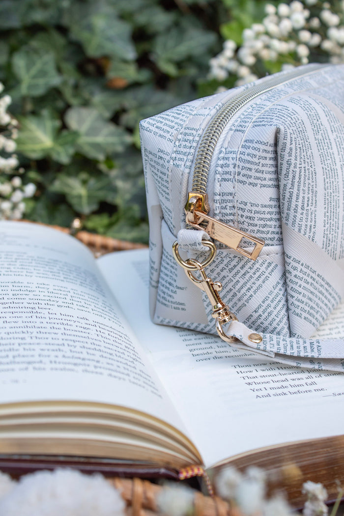 Bookish Cosmetic / Pencil Pouch Zip Bag | Book Pages