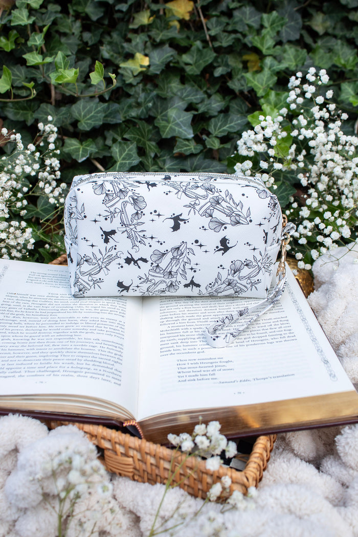 Bookish Cosmetic / Pencil Pouch Zip Bag | Ivory Swords