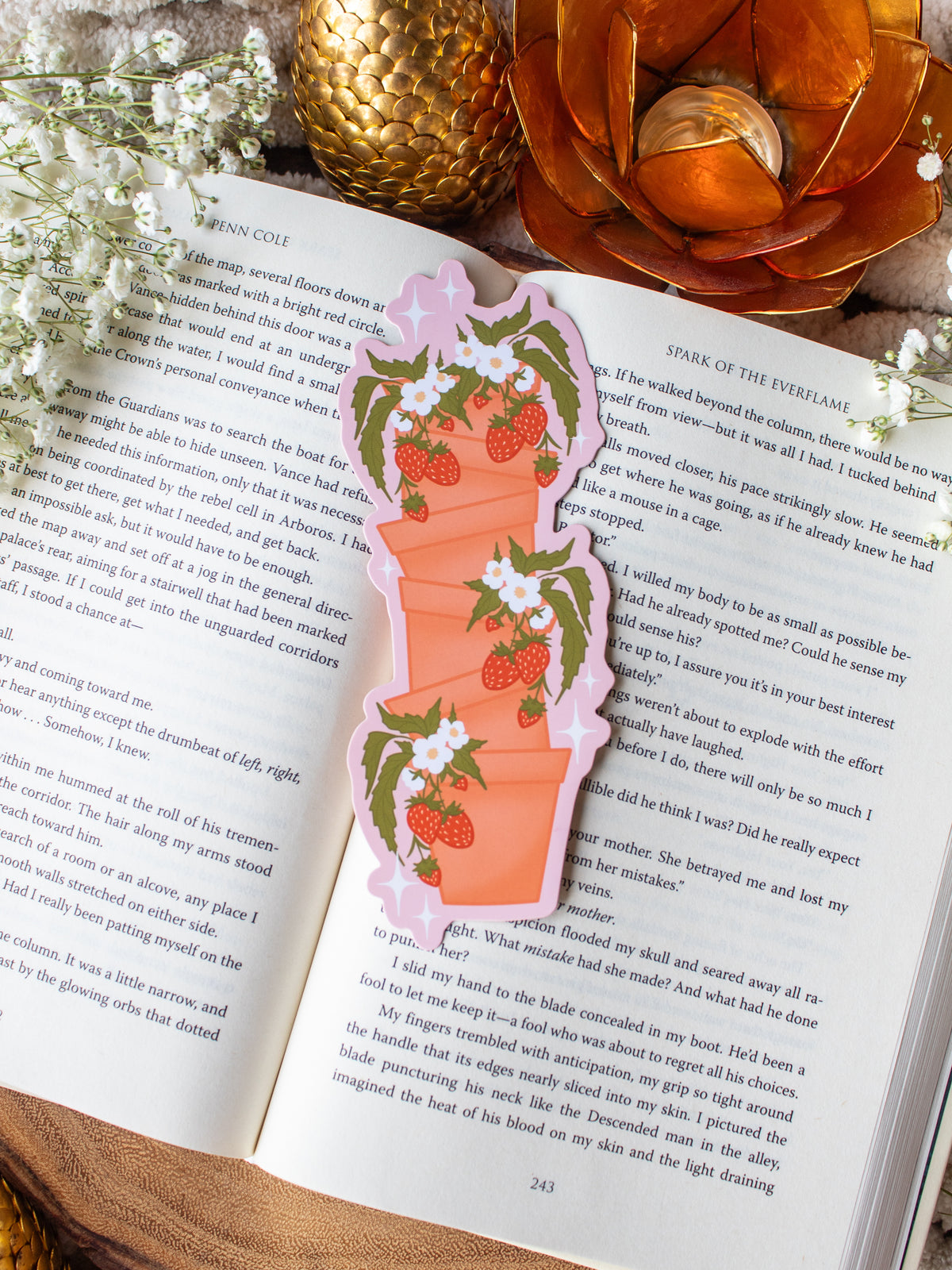 Potted Strawberries Die-Cut Bookmark