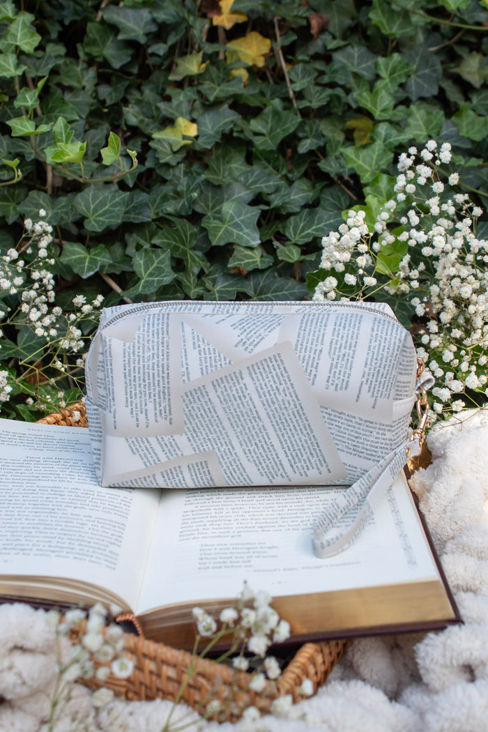 Bookish Cosmetic / Pencil Pouch Zip Bag | Book Pages