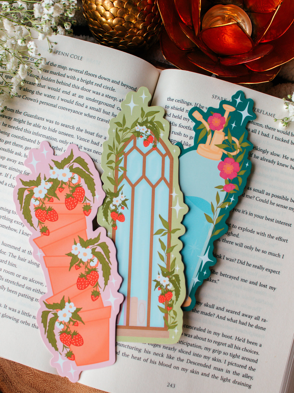 Potted Strawberries Die-Cut Bookmark