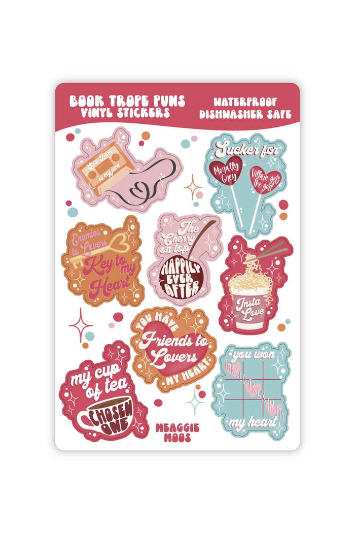 Book Trope Puns Sticker Sheet