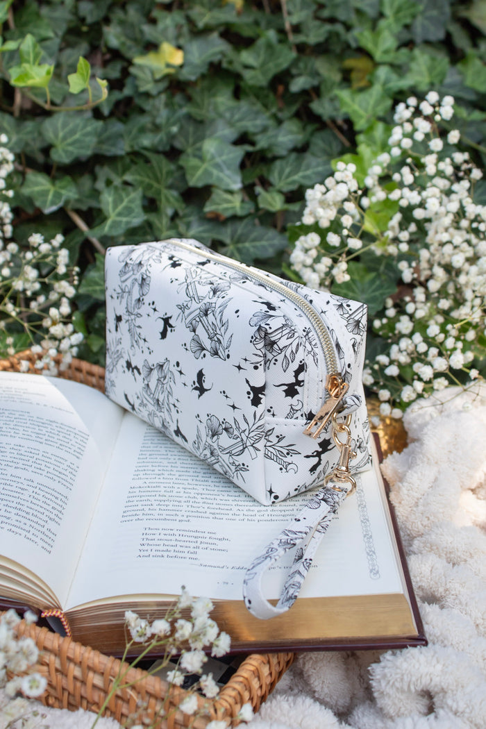 Bookish Cosmetic / Pencil Pouch Zip Bag | Ivory Swords