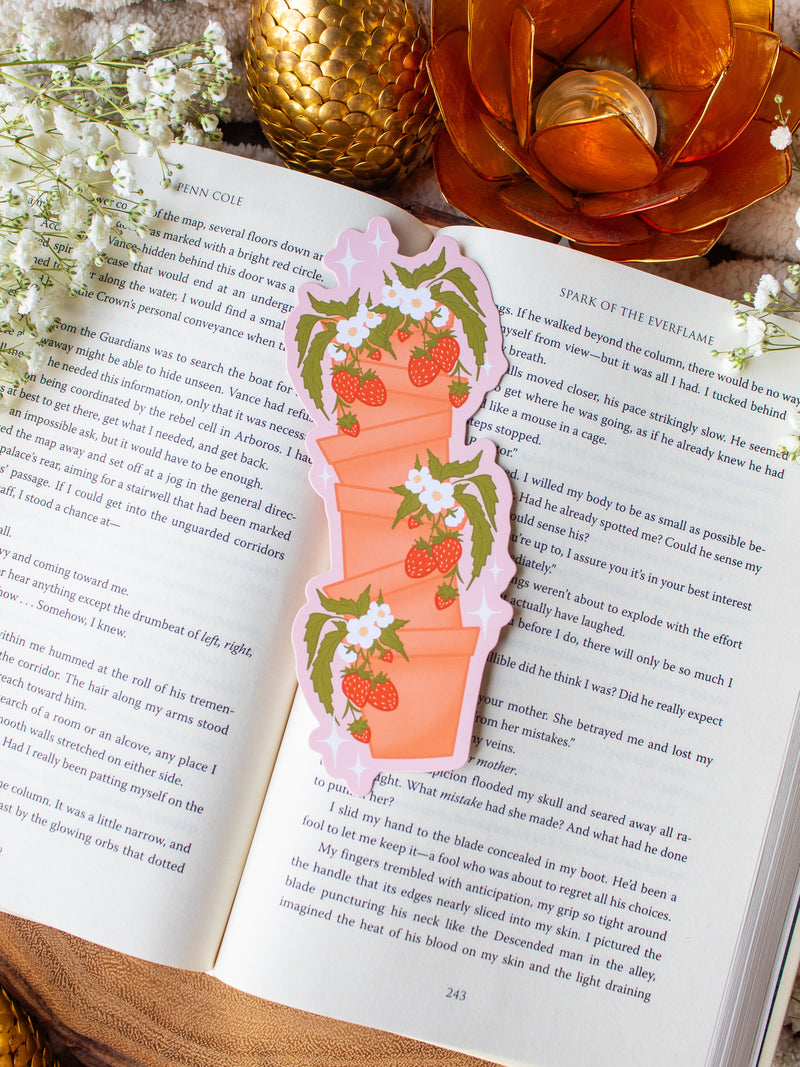 Potted Strawberries Die-Cut Bookmark