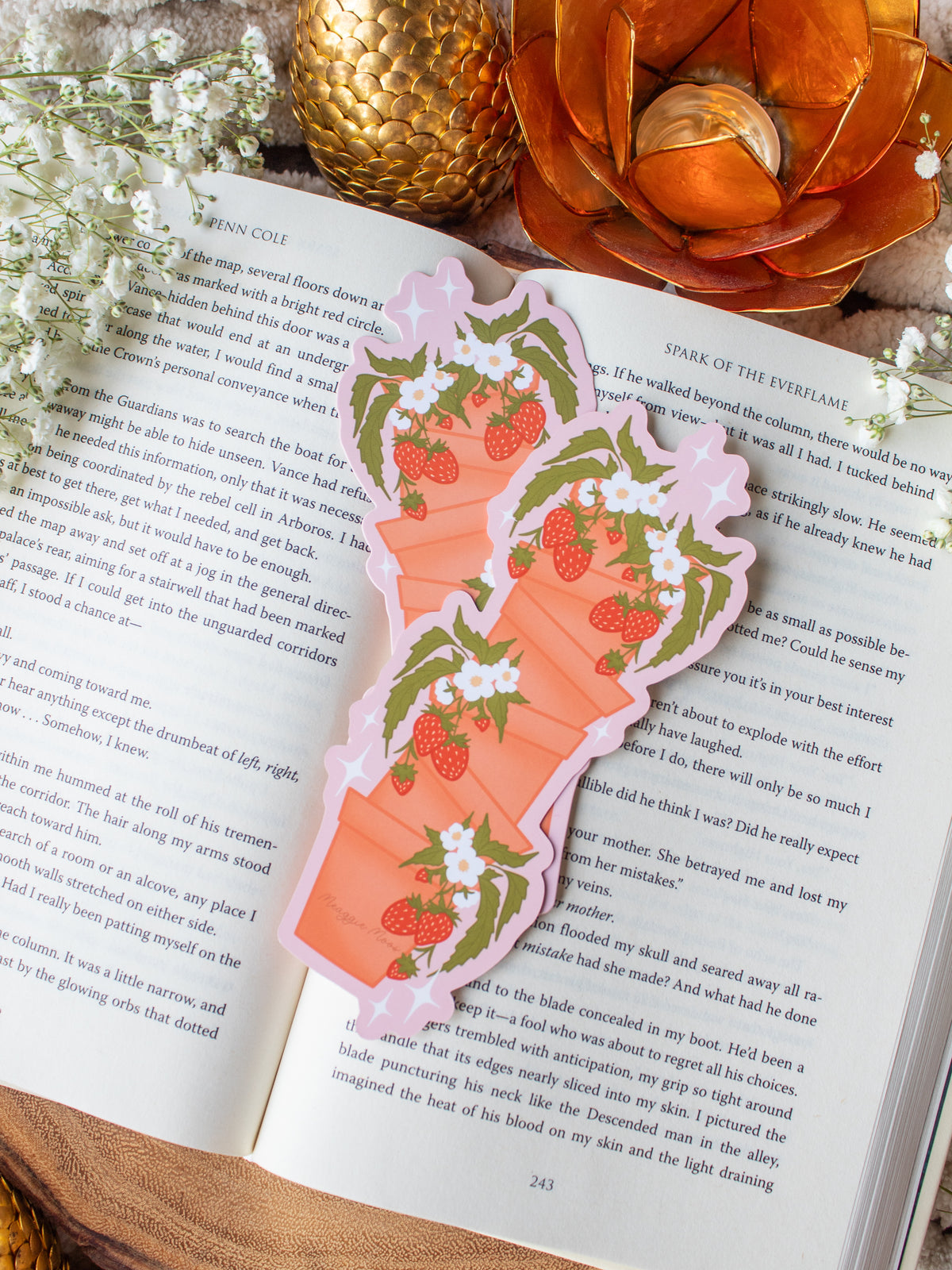 Potted Strawberries Die-Cut Bookmark