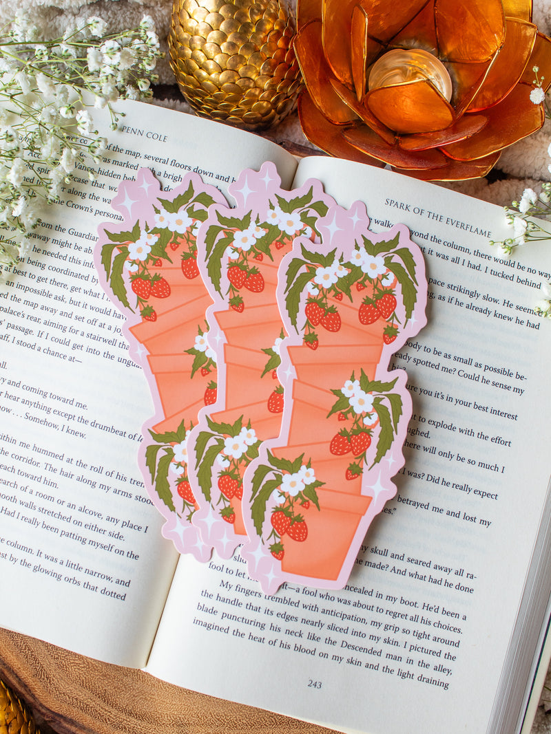 Potted Strawberries Die-Cut Bookmark