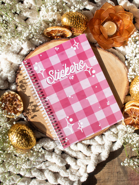 Pink Plaid Reusable Sticker Book | 50 Double Sided Pages