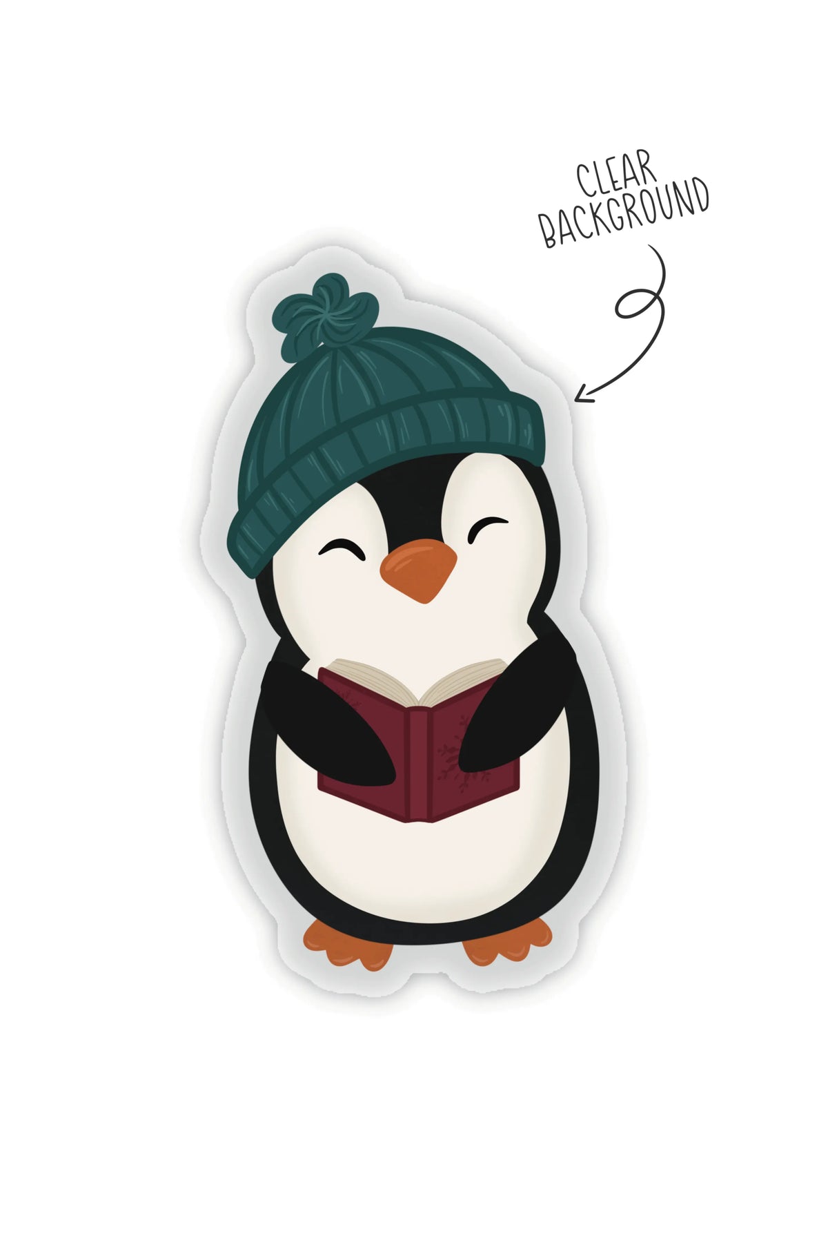 Cozy Book Penguin Waterproof Vinyl Sticker