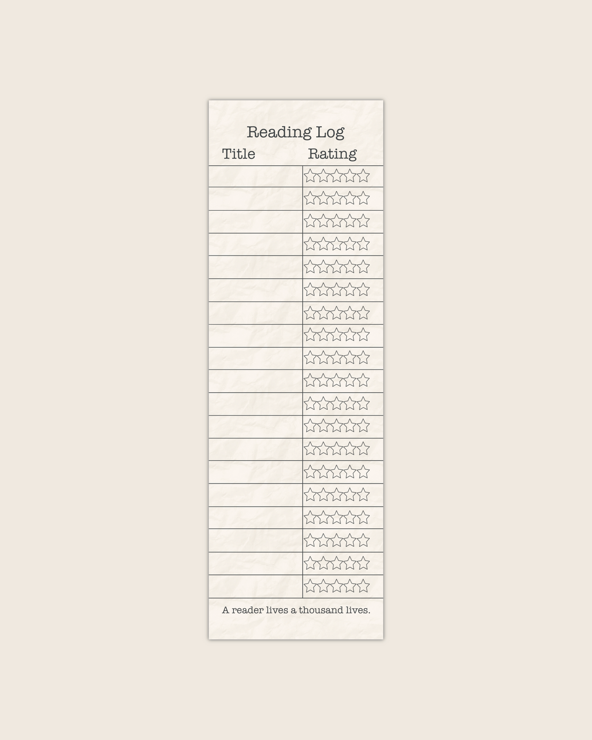 Reading Log Bookmark
