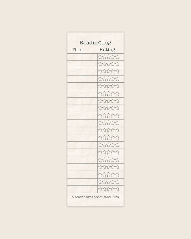 Reading Log Bookmark