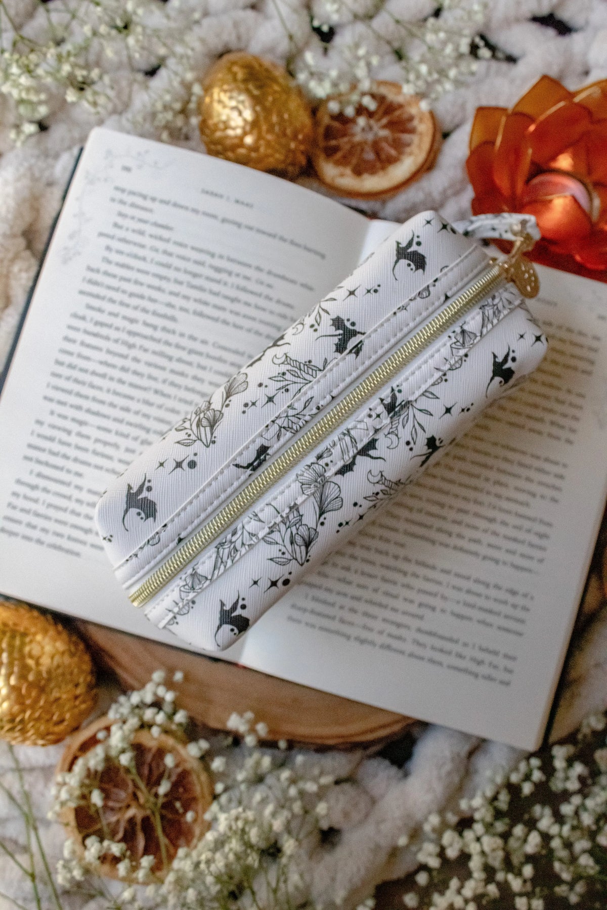 Bookish Cosmetic / Pencil Pouch Zip Bag | Ivory Swords