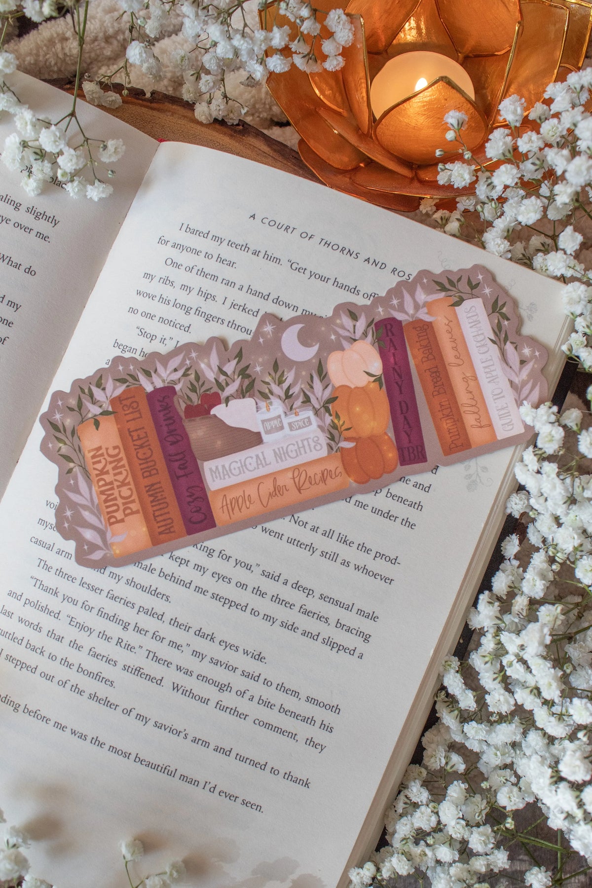 Cozy Autumn Bookshelf Die-Cut Bookmark