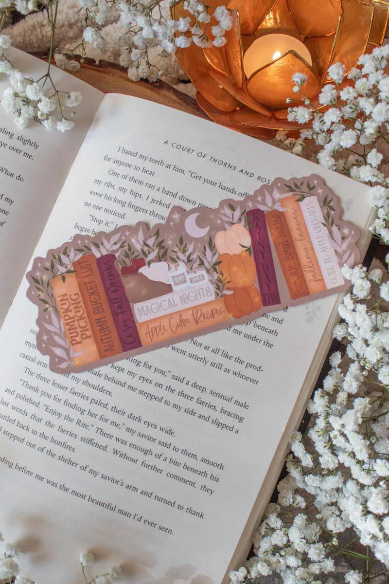 Cozy Autumn Bookshelf Die-Cut Bookmark