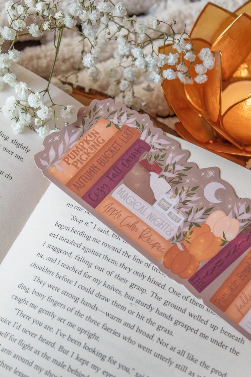 Cozy Autumn Bookshelf Die-Cut Bookmark