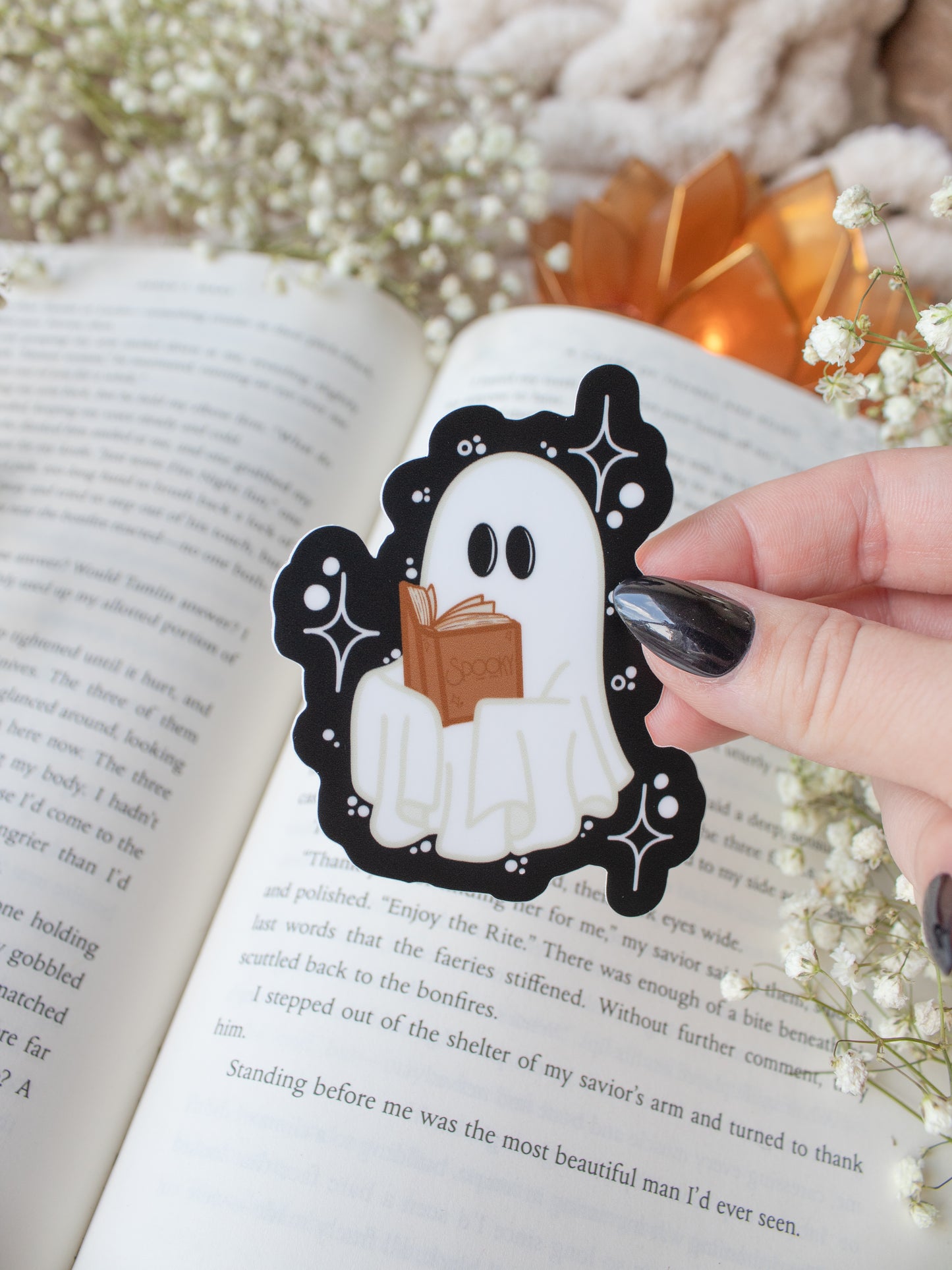 Spooky Book Ghost Waterproof Sticker | 3"x2.4"