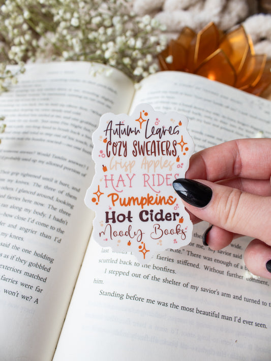 Autumn Leaves and Moody Reads Waterproof Sticker | 3"x2.1"