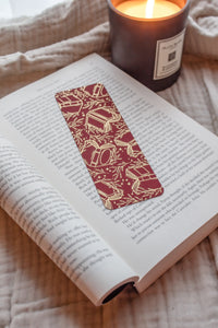 Gold Foil Crimson Bookmark | Floating Books