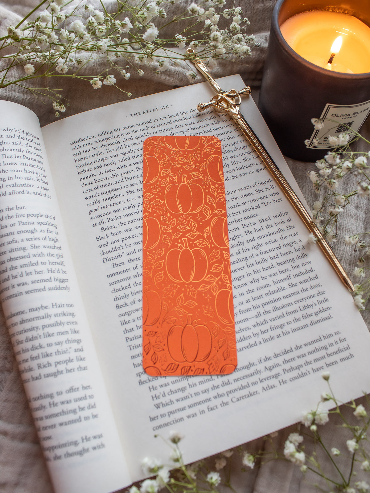Autumn Orange Foil Bookmark | Harvest Pumpkins