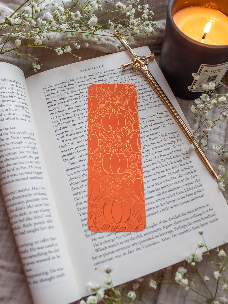 Autumn Orange Foil Bookmark | Harvest Pumpkins