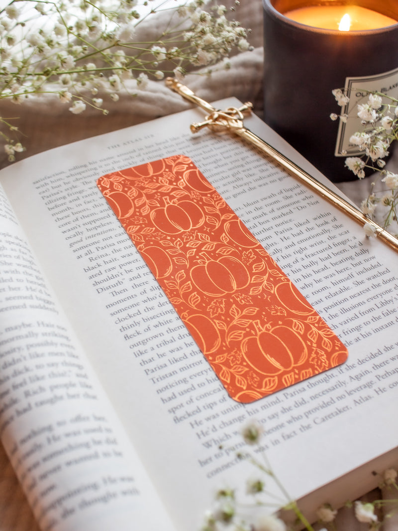 Autumn Orange Foil Bookmark | Harvest Pumpkins