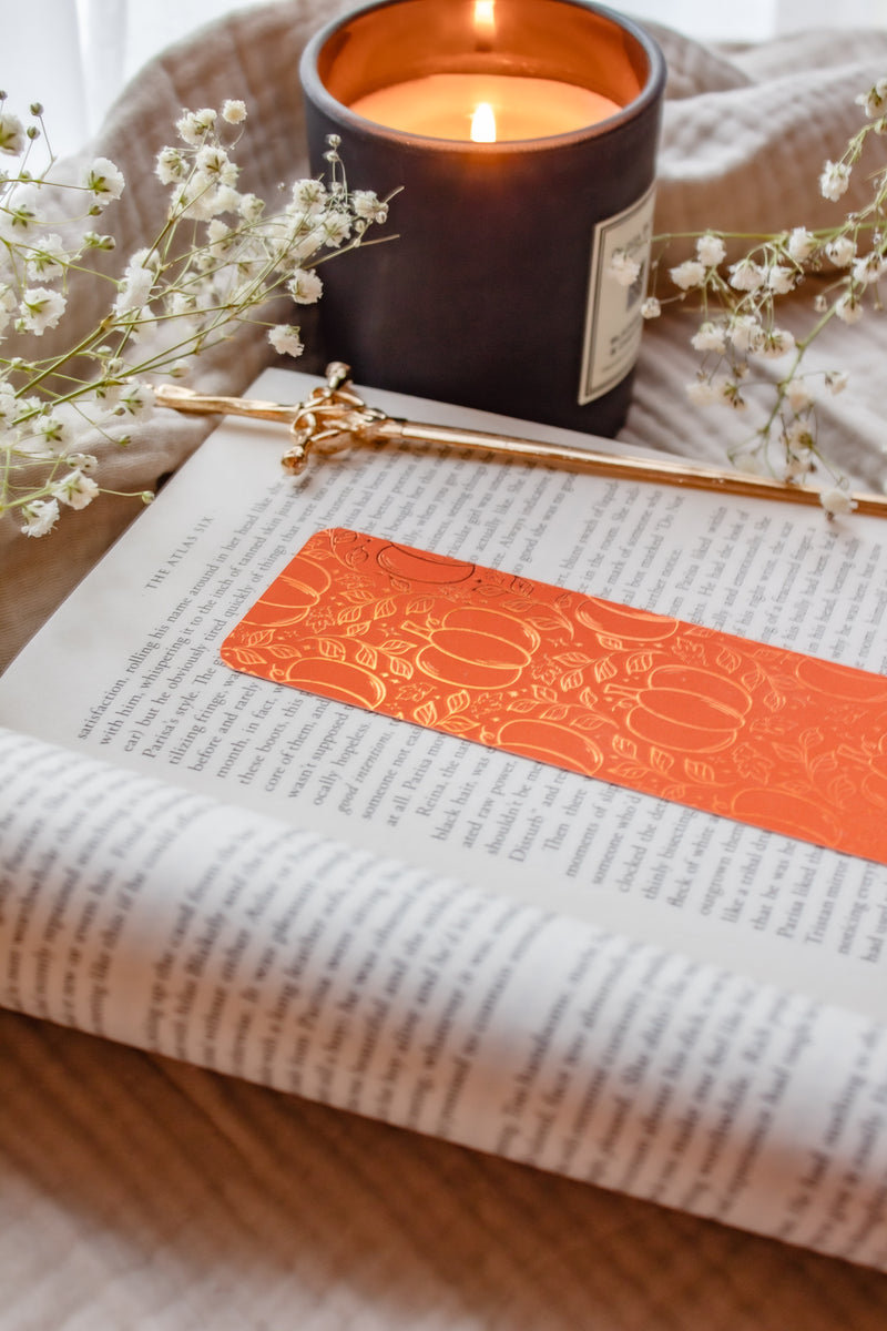 Autumn Orange Foil Bookmark | Harvest Pumpkins