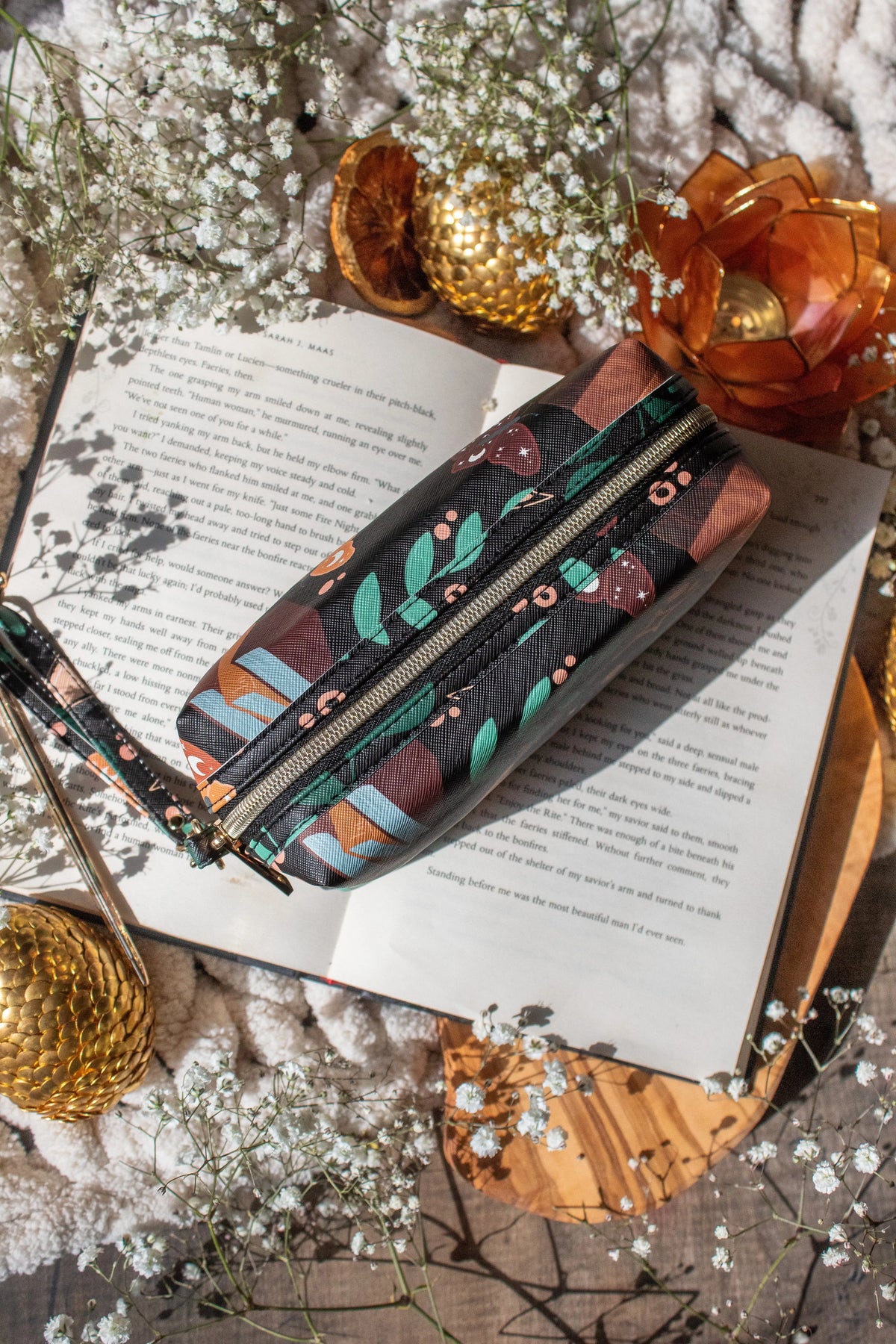 Bookish Cosmetic / Pencil Pouch Zip Bag | Burgundy Books