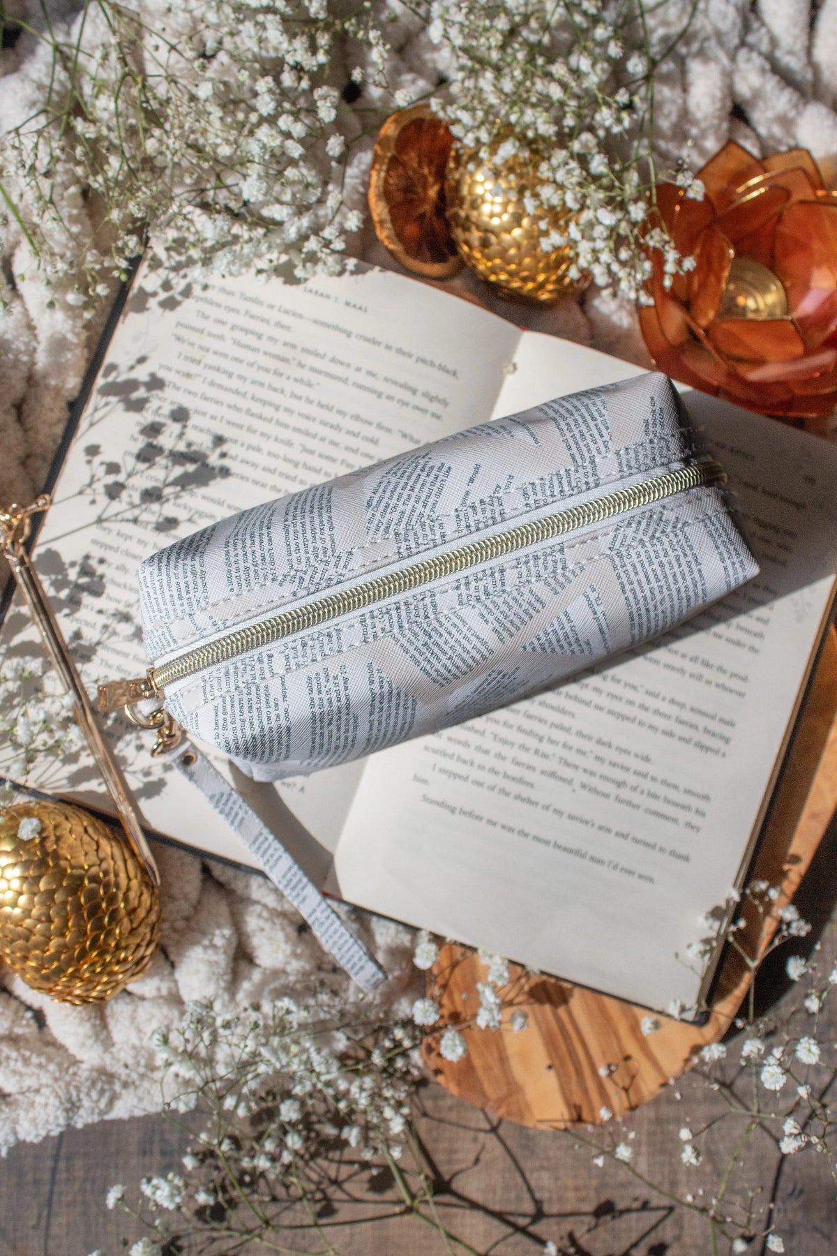 Bookish Cosmetic / Pencil Pouch Zip Bag | Book Pages