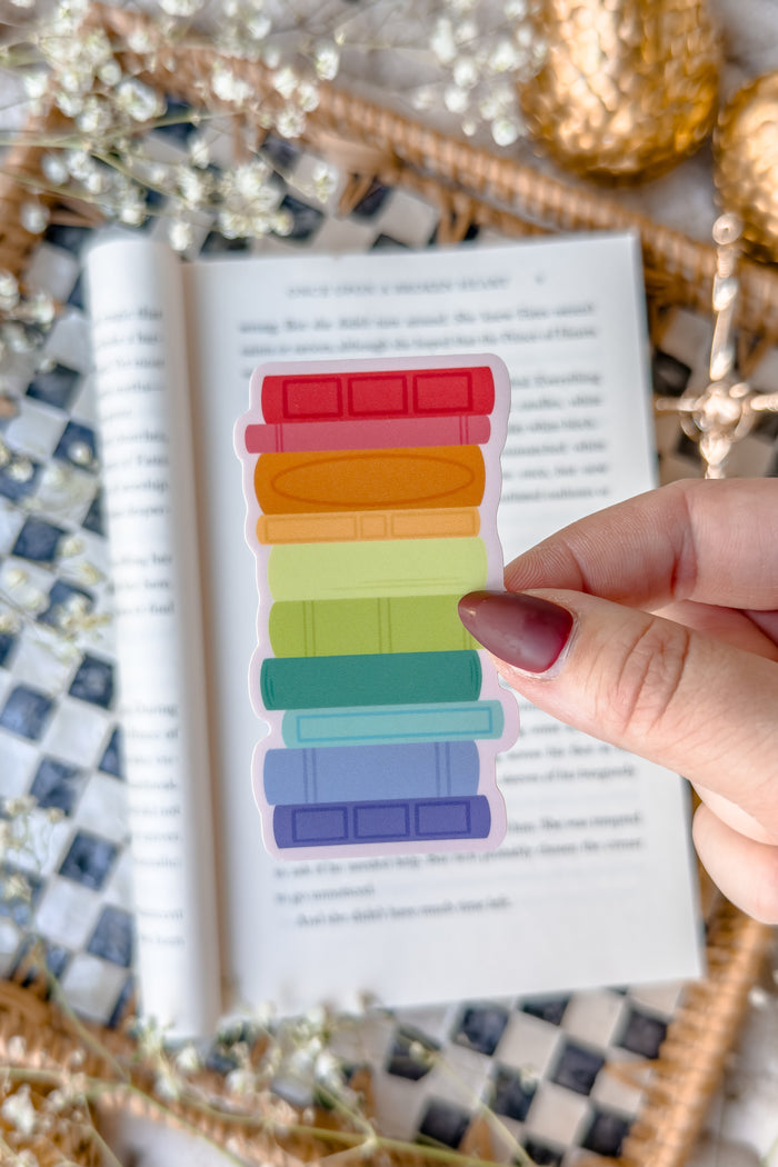 Rainbow Bookstack Waterproof Vinyl Sticker