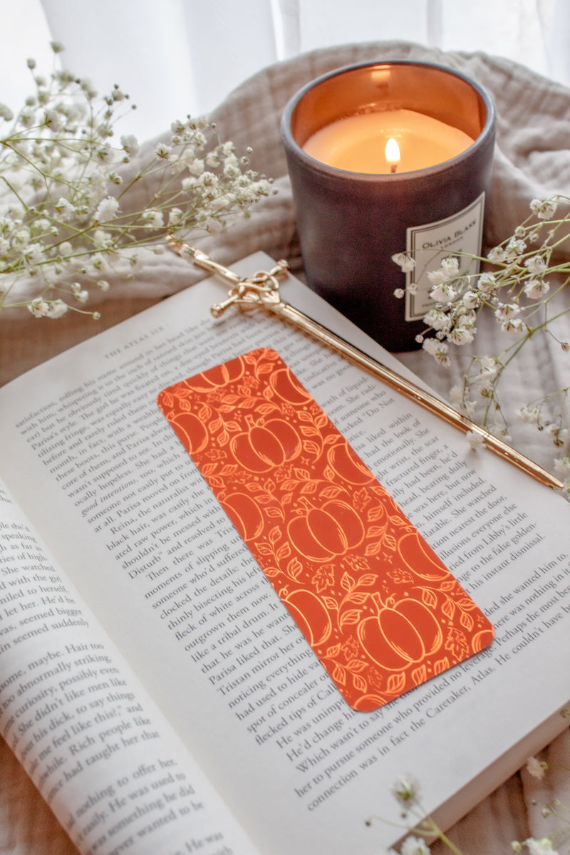 Autumn Orange Foil Bookmark | Harvest Pumpkins
