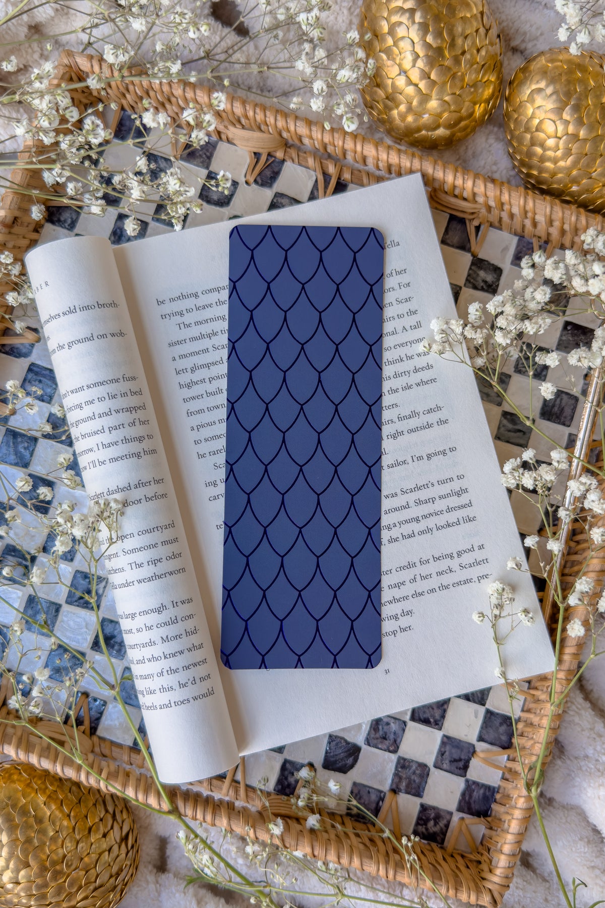 Navy Dragon Scales Foil Bookmark