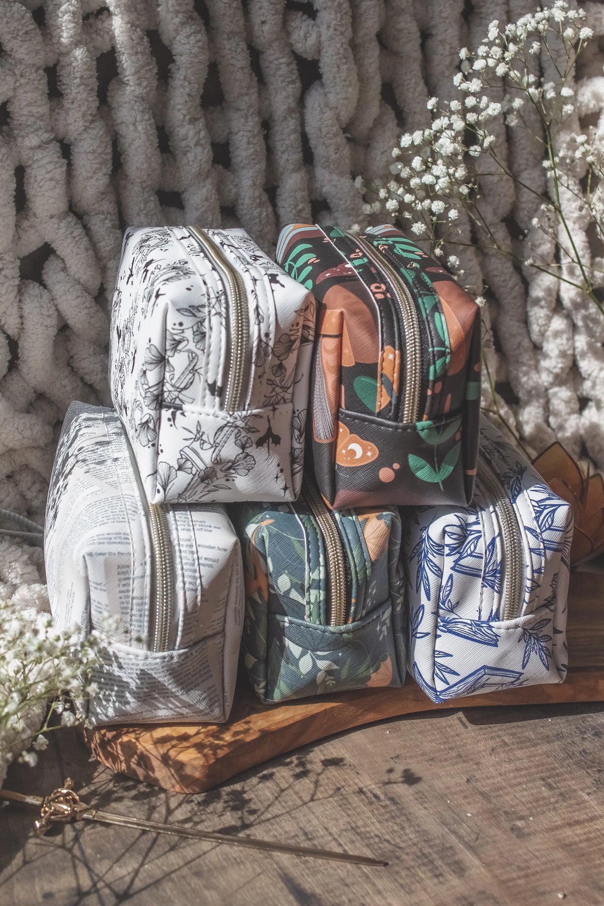 Bookish Cosmetic / Pencil Pouch Zip Bag | Ivory Swords