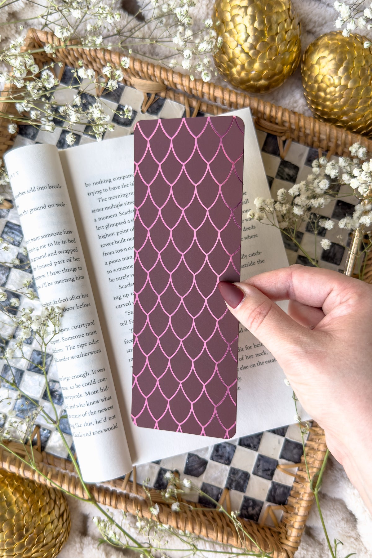 Maroon Dragon Scales Foil Bookmark