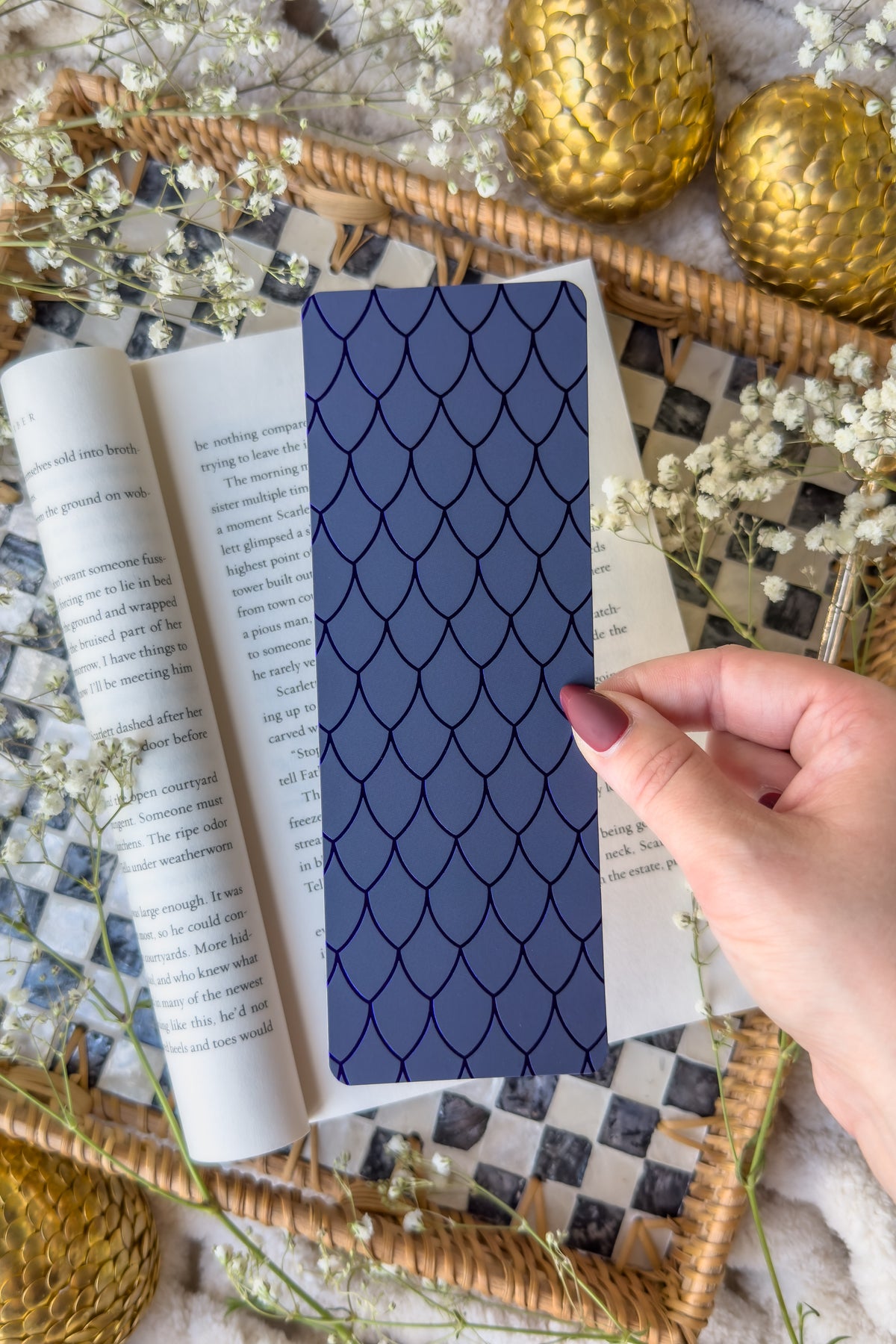 Navy Dragon Scales Foil Bookmark